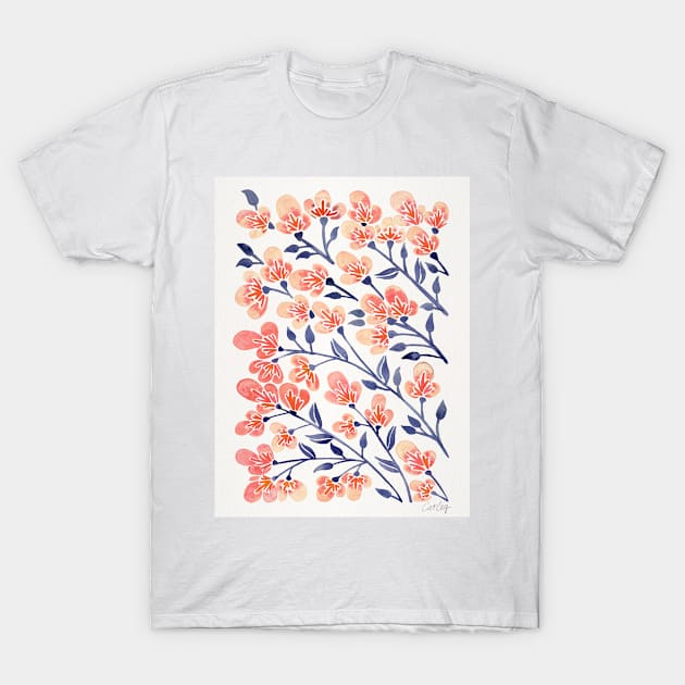 peach cherry blossoms T-Shirt by CatCoq